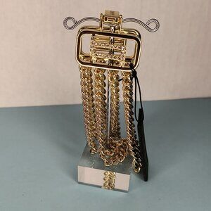 Christian Siriano Bracelet  Buckle Curb Chain Link Claps Rhinestone Gold…